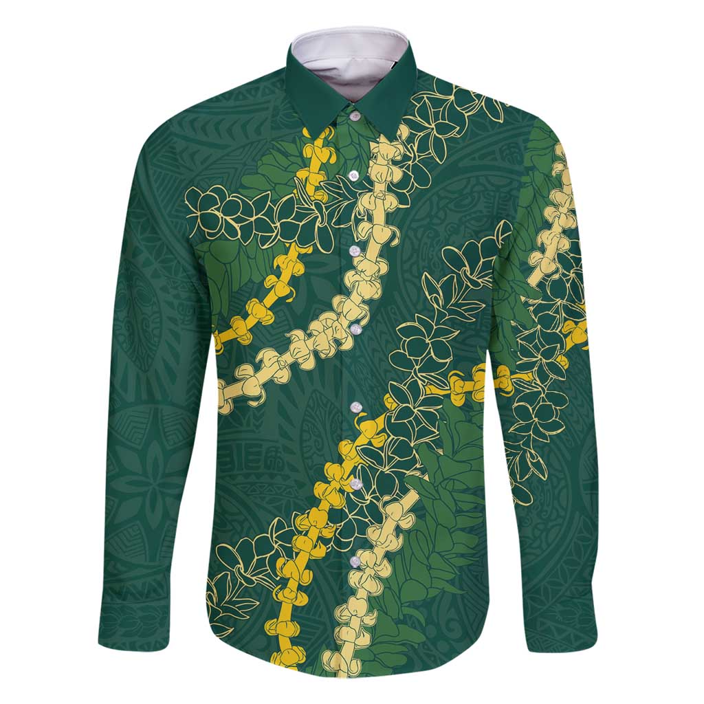 Hawaii Puakenikeni - Maile Lei Family Matching Summer Maxi Dress and Hawaiian Shirt Sage Green