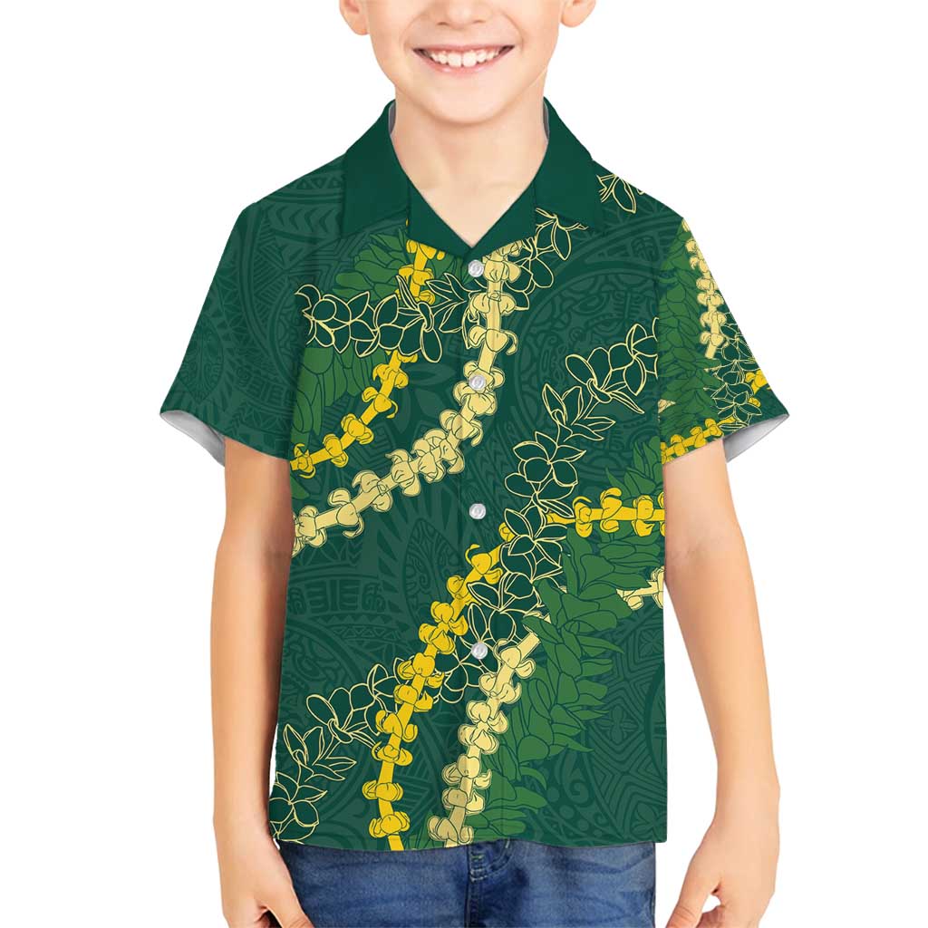 Hawaii Puakenikeni - Maile Lei Family Matching Tank Maxi Dress and Hawaiian Shirt Sage Green