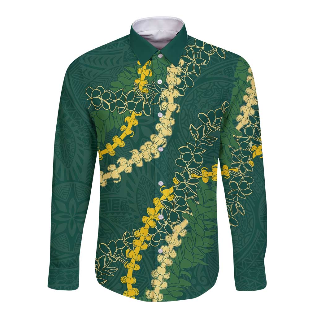 Hawaii Puakenikeni - Maile Lei Long Sleeve Button Shirt Sage Green LT7 Unisex Sage Green - Polynesian Pride