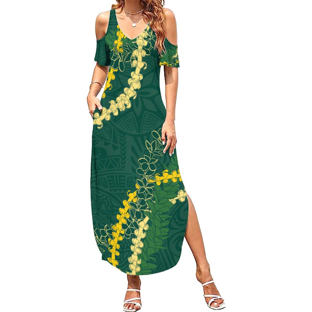 Hawaii Puakenikeni Maile Lei Summer Maxi Dress Sage Green