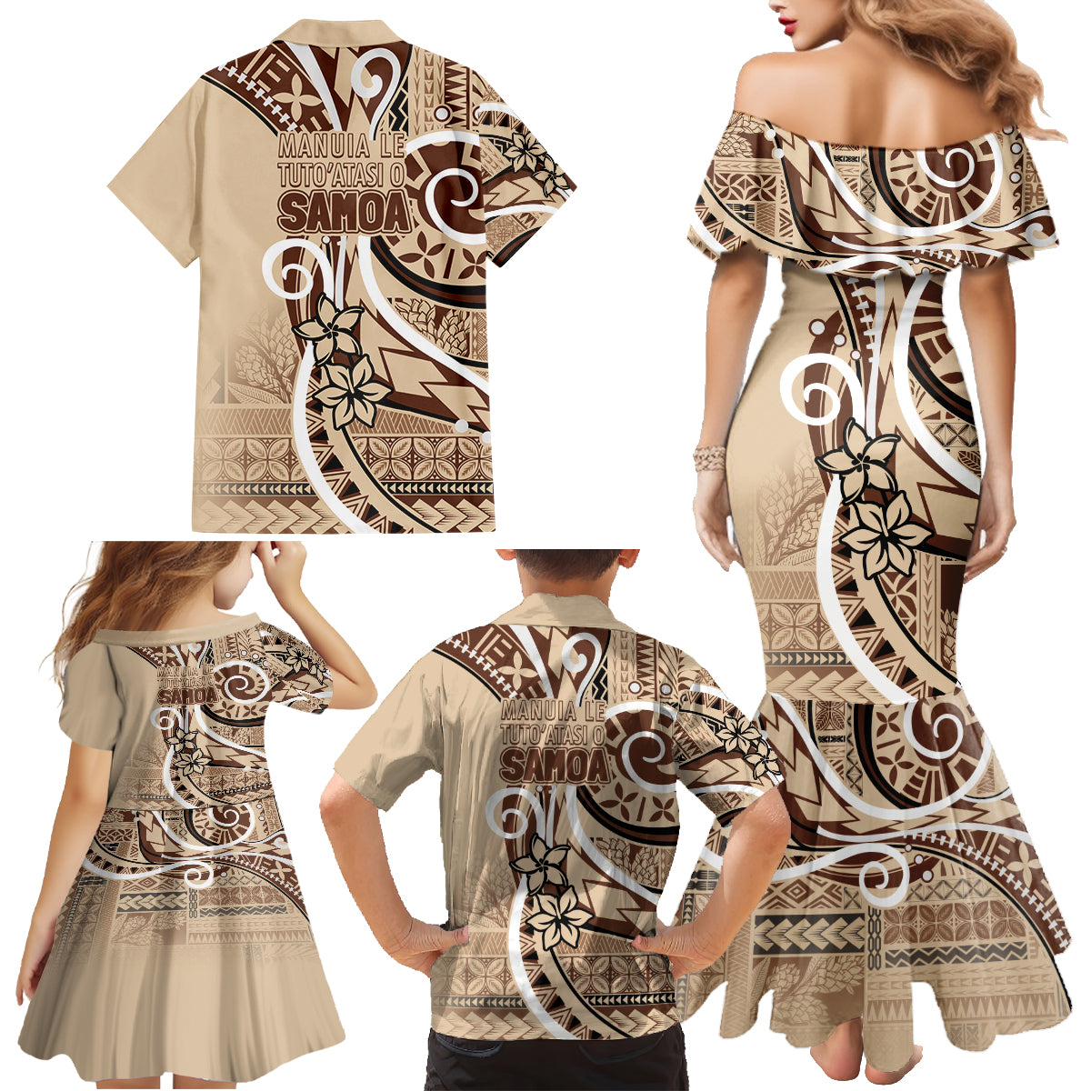 Samoa Siapo Classic Motif Family Matching Mermaid Dress and Hawaiian Shirt Manuia le tuto’atasi o Samoa Independence