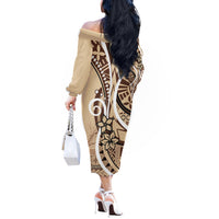 Samoa Siapo Classic Motif Off The Shoulder Long Sleeve Dress Manuia le tuto’atasi o Samoa Independence