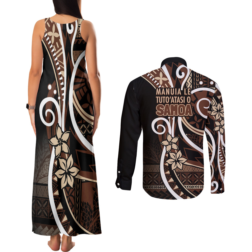 Samoa Siapo Classic Motif Couples Matching Tank Maxi Dress and Long Sleeve Button Shirt Manuia le tuto’atasi o Samoa Independence Black Style