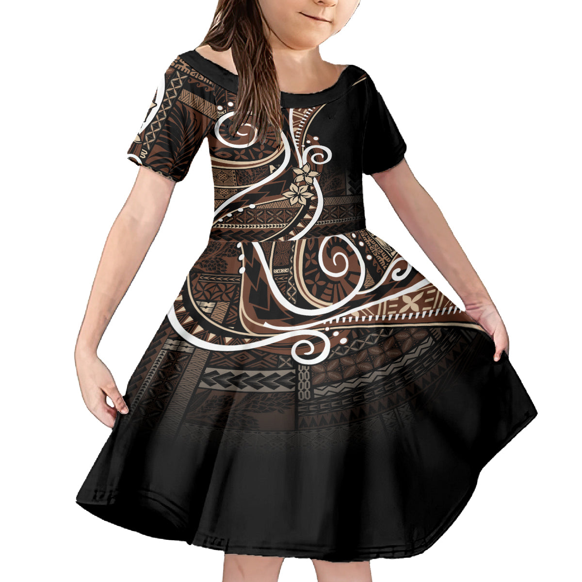 Samoa Siapo Classic Motif Kid Short Sleeve Dress Manuia le tutoatasi o Samoa Independence Black Style LT7 KID Black - Polynesian Pride