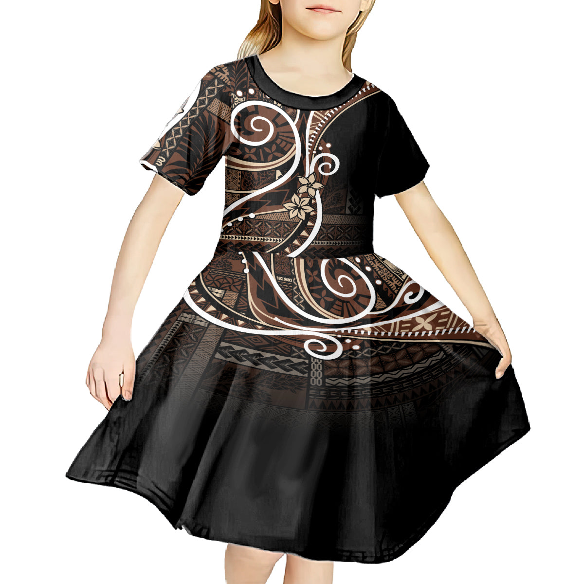 Samoa Siapo Classic Motif Kid Short Sleeve Dress Manuia le tutoatasi o Samoa Independence Black Style LT7 - Polynesian Pride