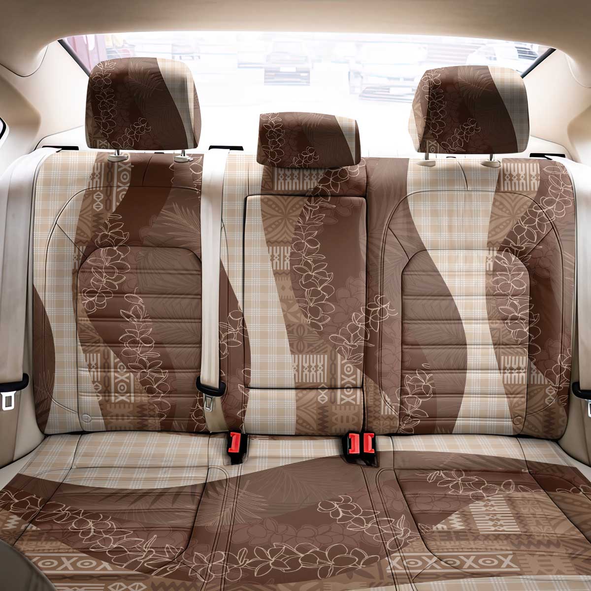 Polynesian Tribal Pattern Patchwork Picturesque Back Car Seat Cover Mocha