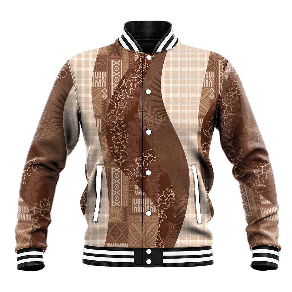 Polynesian Tribal Pattern Patchwork Picturesque Baseball Jacket Mocha