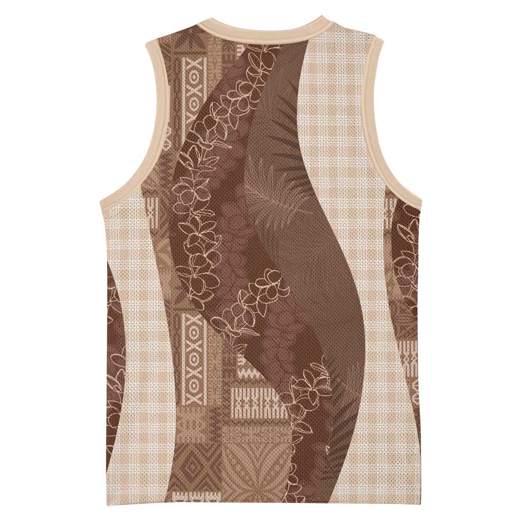 Polynesian Tribal Pattern Patchwork Picturesque Basketball Jersey Mocha LT7 - Polynesian Pride