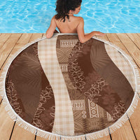 Polynesian Tribal Pattern Patchwork Picturesque Beach Blanket Mocha