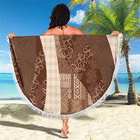 Polynesian Tribal Pattern Patchwork Picturesque Beach Blanket Mocha