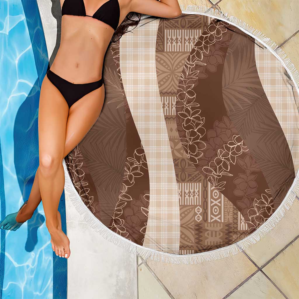 Polynesian Tribal Pattern Patchwork Picturesque Beach Blanket Mocha