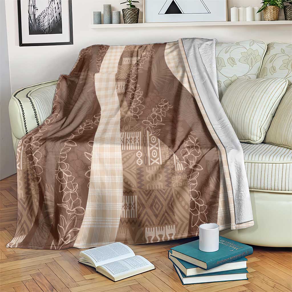 Polynesian Tribal Pattern Patchwork Picturesque Blanket Mocha