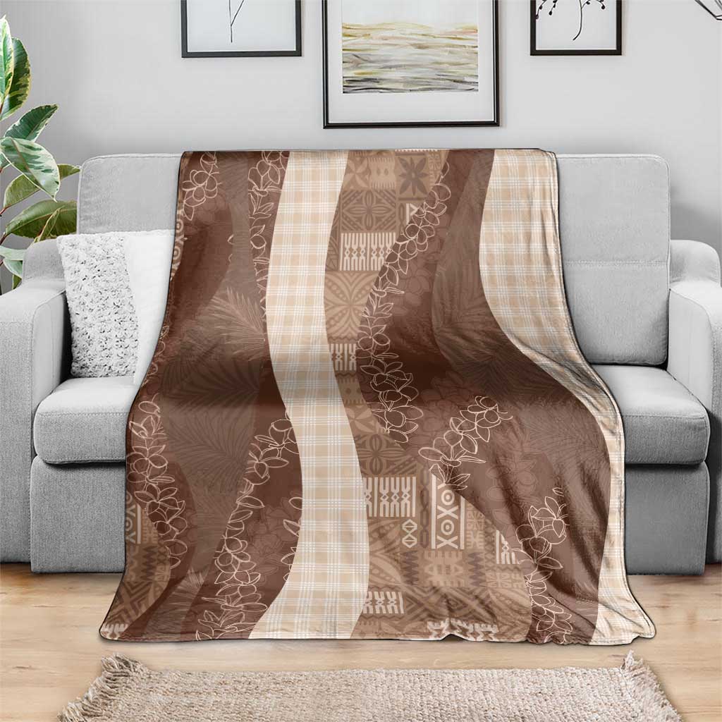 Polynesian Tribal Pattern Patchwork Picturesque Blanket Mocha
