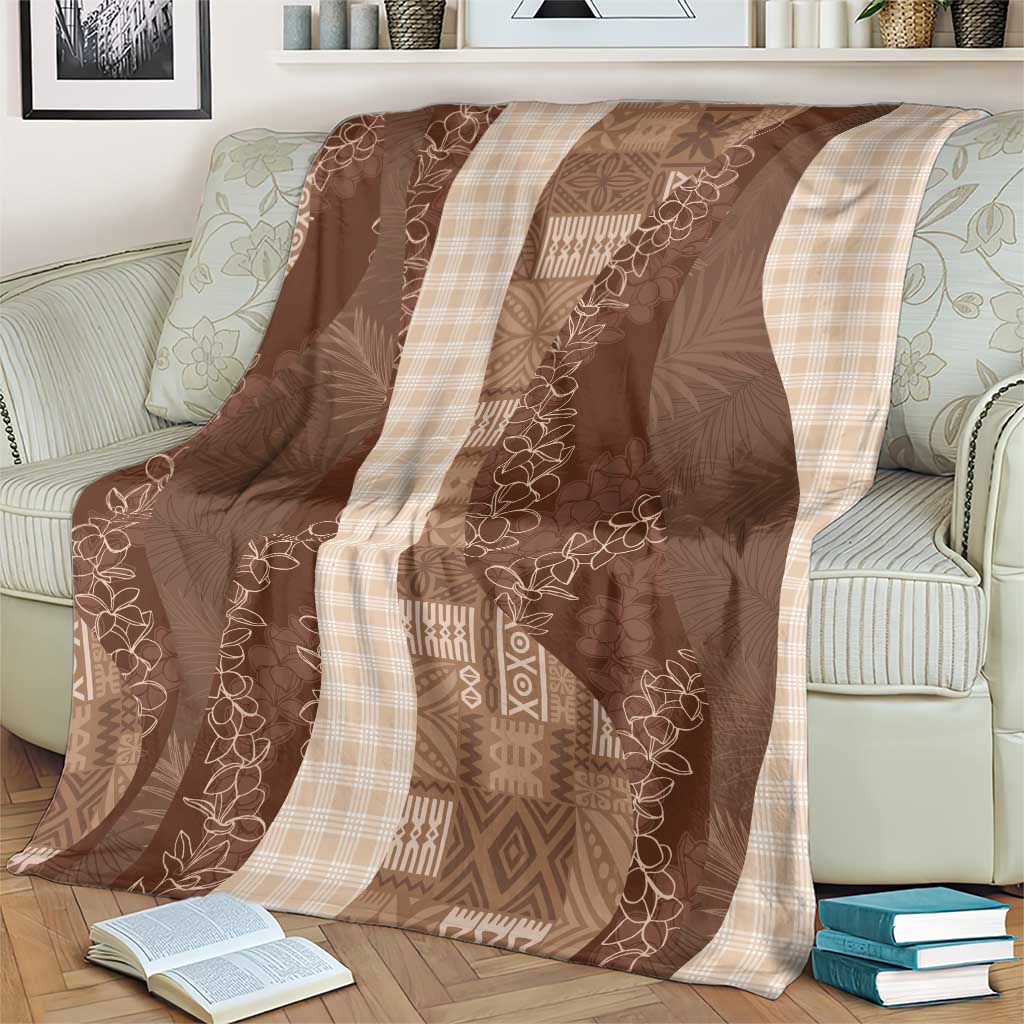 Polynesian Tribal Pattern Patchwork Picturesque Blanket Mocha