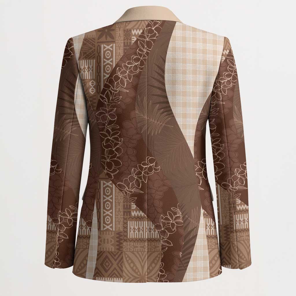Polynesian Tribal Pattern Patchwork Picturesque Blazer Mocha