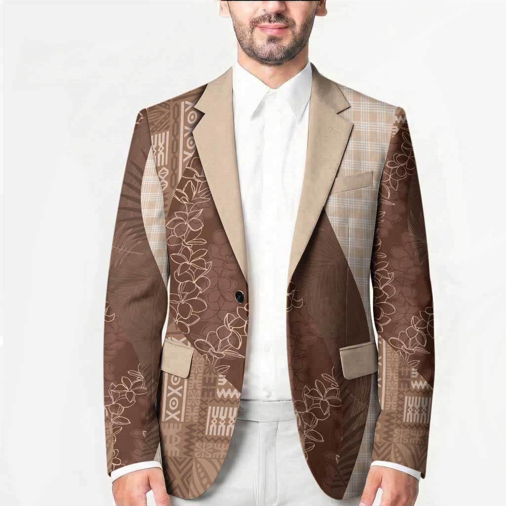 Polynesian Tribal Pattern Patchwork Picturesque Blazer Mocha