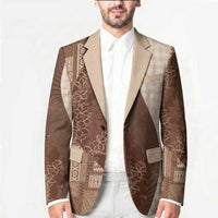Polynesian Tribal Pattern Patchwork Picturesque Blazer Mocha