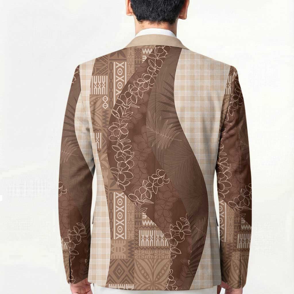 Polynesian Tribal Pattern Patchwork Picturesque Blazer Mocha