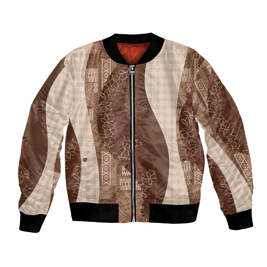 Polynesian Tribal Pattern Patchwork Picturesque Bomber Jacket Mocha