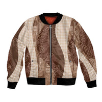 Polynesian Tribal Pattern Patchwork Picturesque Bomber Jacket Mocha