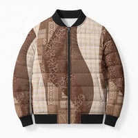 Polynesian Tribal Pattern Patchwork Picturesque Bomber Puffer Jacket Mocha