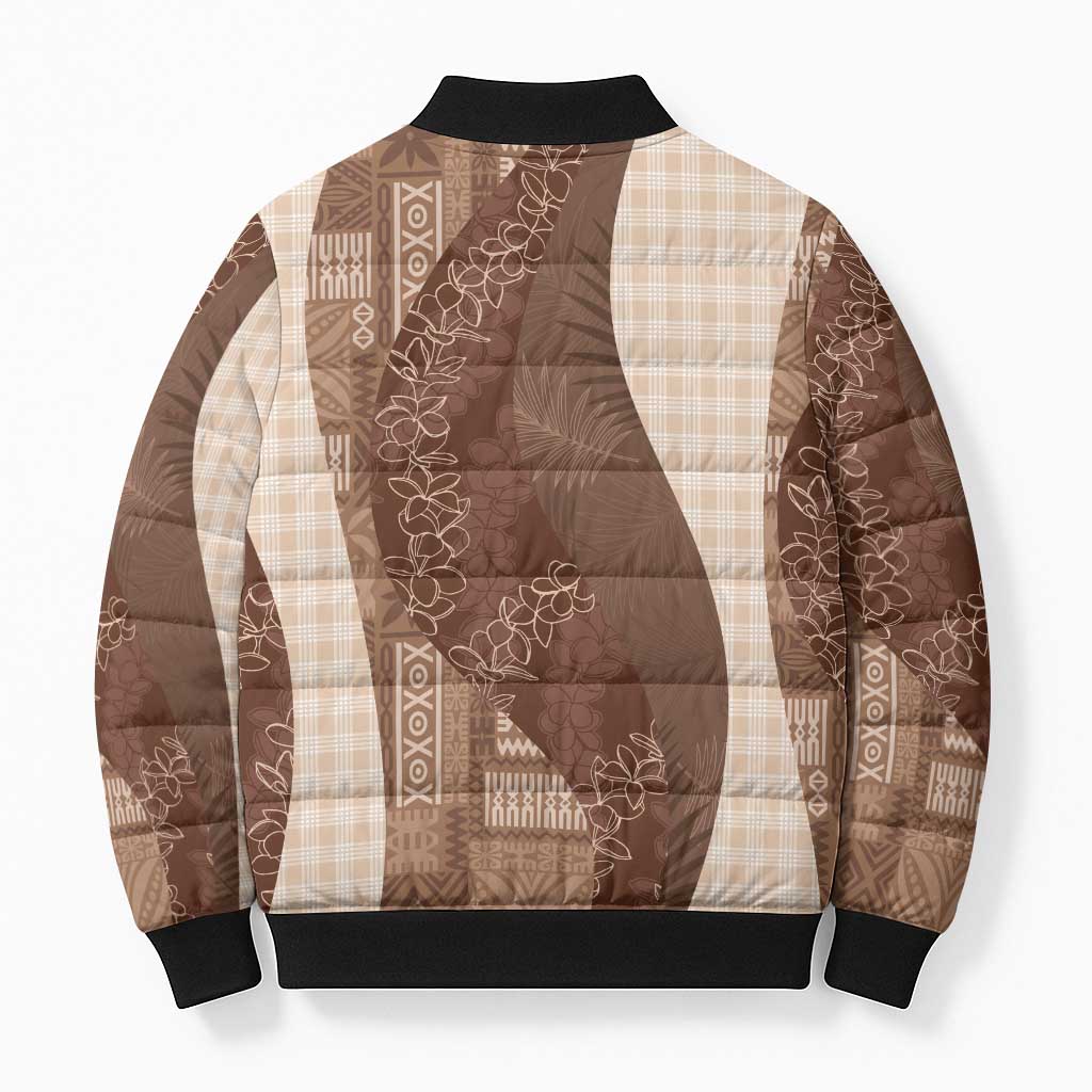 Polynesian Tribal Pattern Patchwork Picturesque Bomber Puffer Jacket Mocha