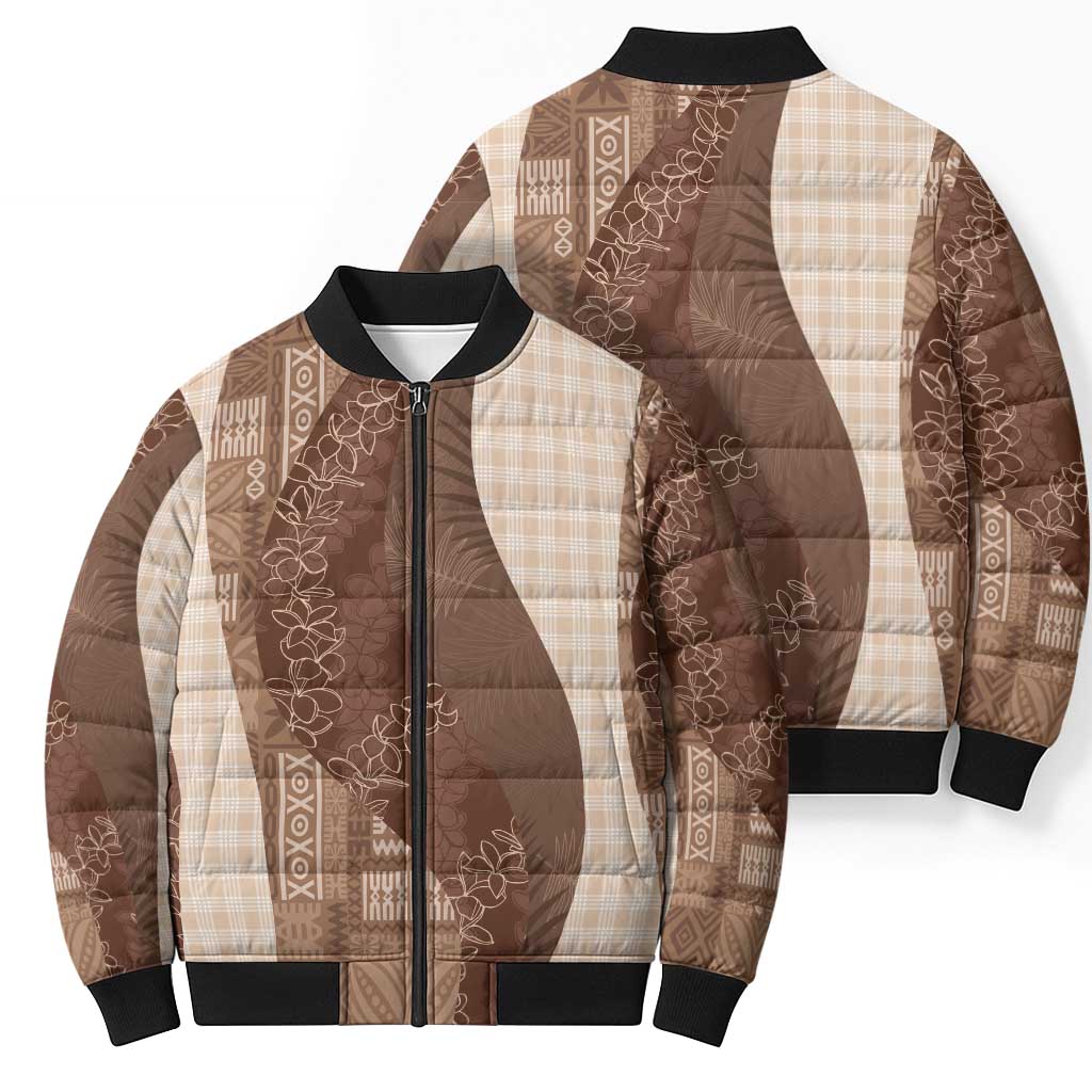 Polynesian Tribal Pattern Patchwork Picturesque Bomber Puffer Jacket Mocha