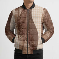 Polynesian Tribal Pattern Patchwork Picturesque Bomber Puffer Jacket Mocha