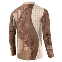 Polynesian Tribal Pattern Patchwork Picturesque Button Sweatshirt Mocha