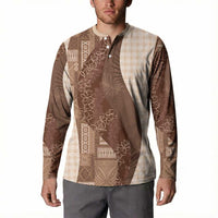 Polynesian Tribal Pattern Patchwork Picturesque Button Sweatshirt Mocha