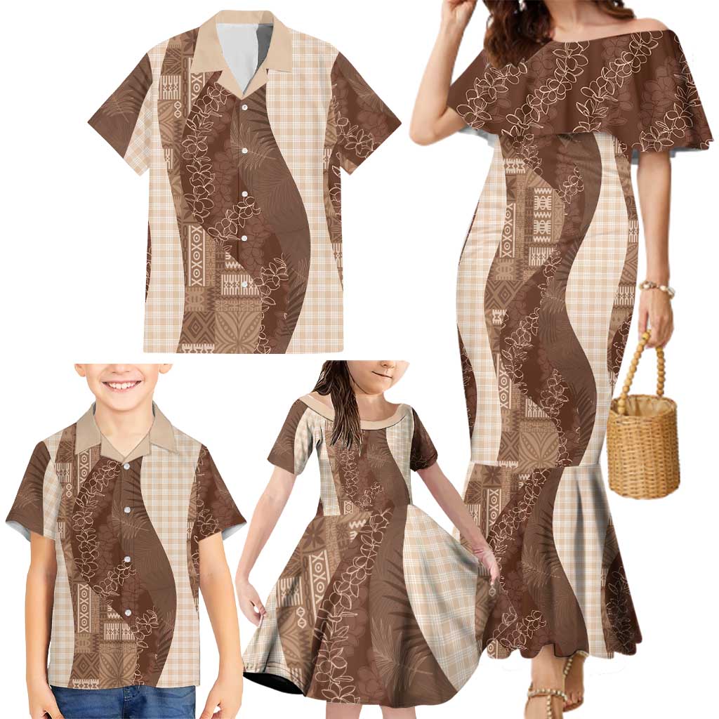 Polynesian Tribal Pattern Patchwork Picturesque Family Matching Mermaid Dress and Hawaiian Shirt Mocha LT7 - Polynesian Pride