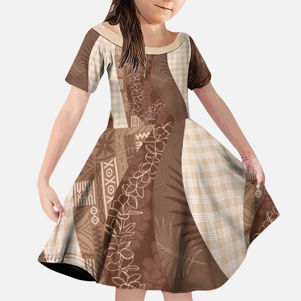 Polynesian Tribal Pattern Patchwork Picturesque Family Matching Puletasi and Hawaiian Shirt Mocha