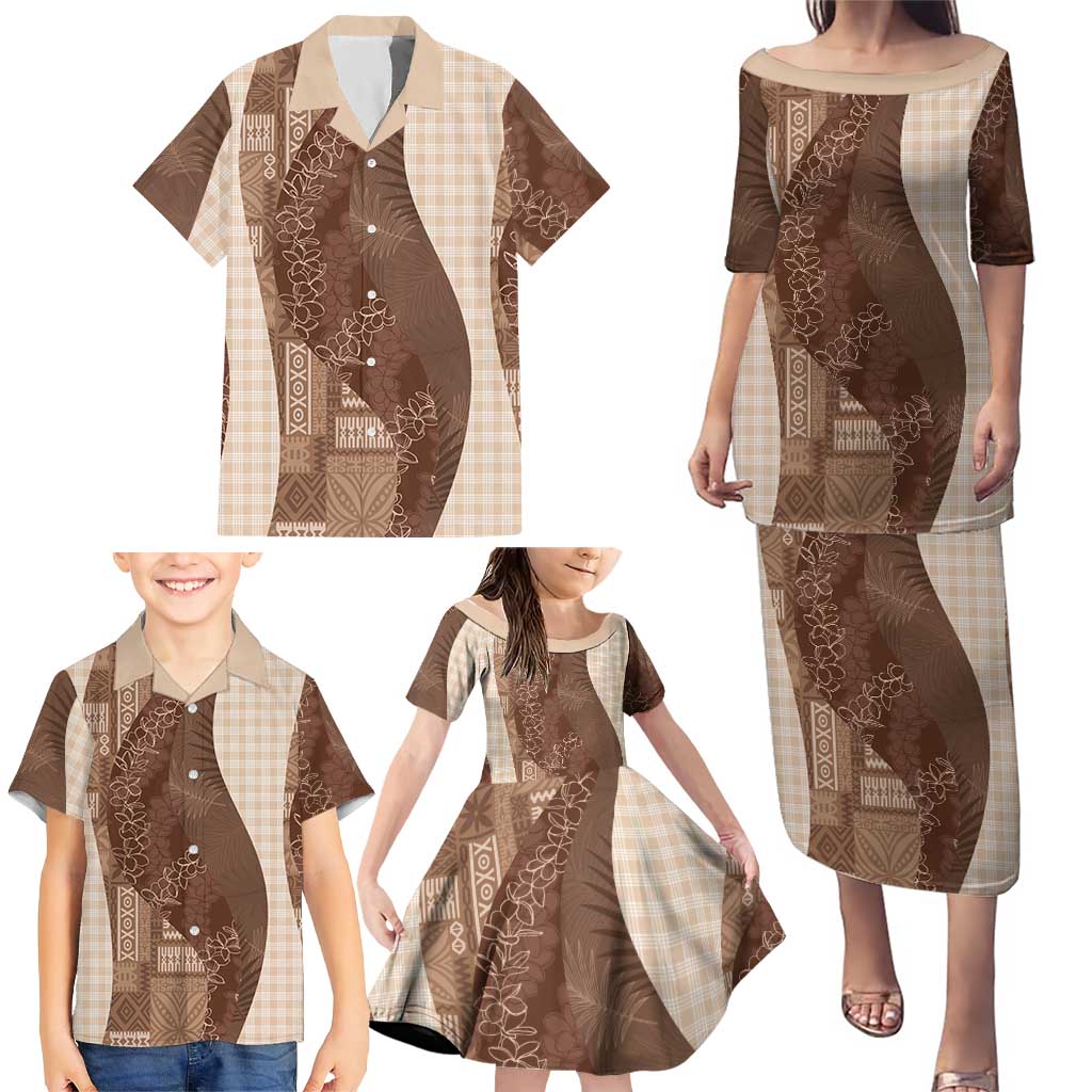 Polynesian Tribal Pattern Patchwork Picturesque Family Matching Puletasi and Hawaiian Shirt Mocha