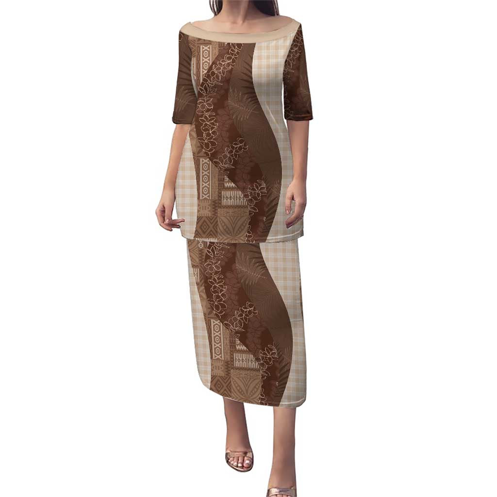 Polynesian Tribal Pattern Patchwork Picturesque Family Matching Puletasi and Hawaiian Shirt Mocha