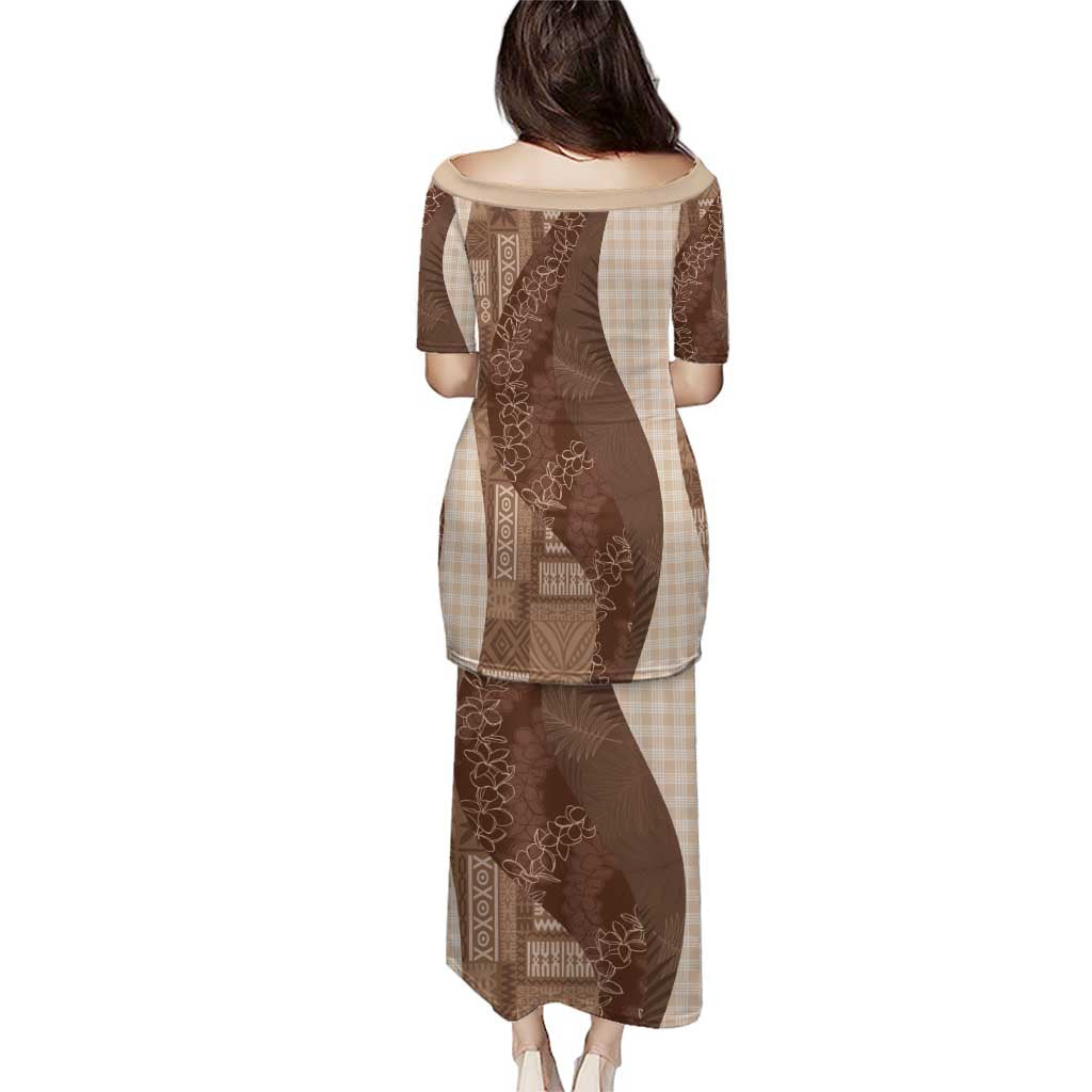 Polynesian Tribal Pattern Patchwork Picturesque Family Matching Puletasi and Hawaiian Shirt Mocha