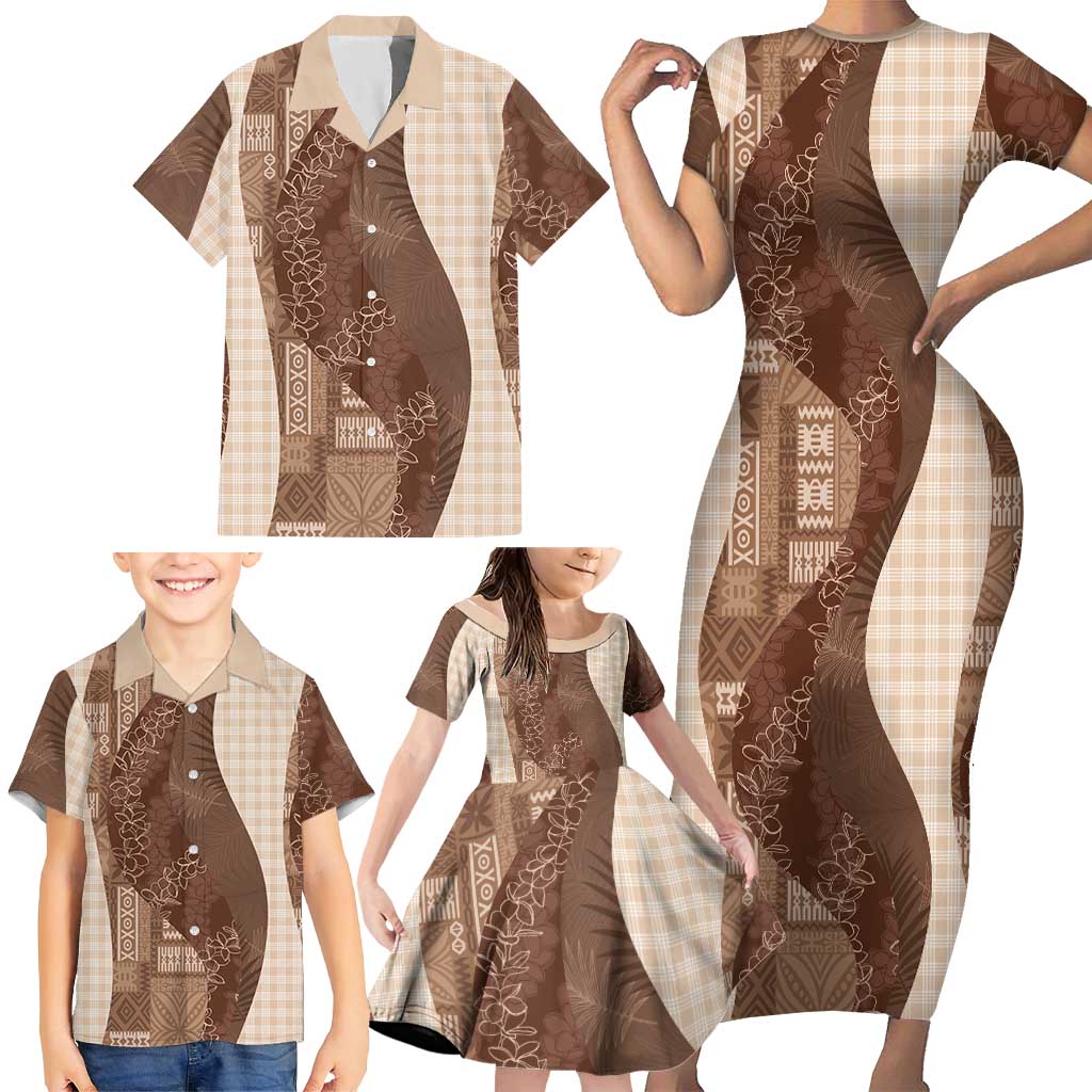 Polynesian Tribal Pattern Patchwork Picturesque Family Matching Short Sleeve Bodycon Dress and Hawaiian Shirt Mocha LT7 - Polynesian Pride