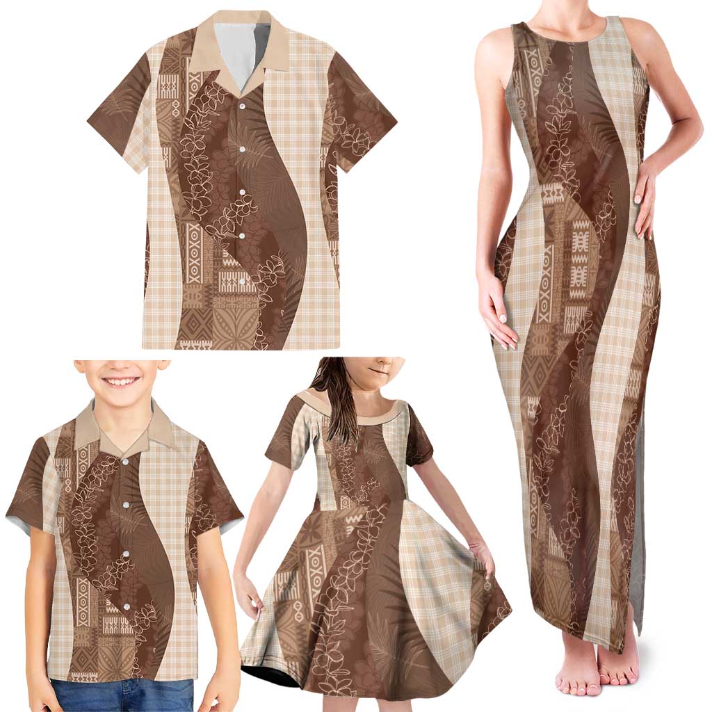 Polynesian Tribal Pattern Patchwork Picturesque Family Matching Tank Maxi Dress and Hawaiian Shirt Mocha LT7 - Polynesian Pride
