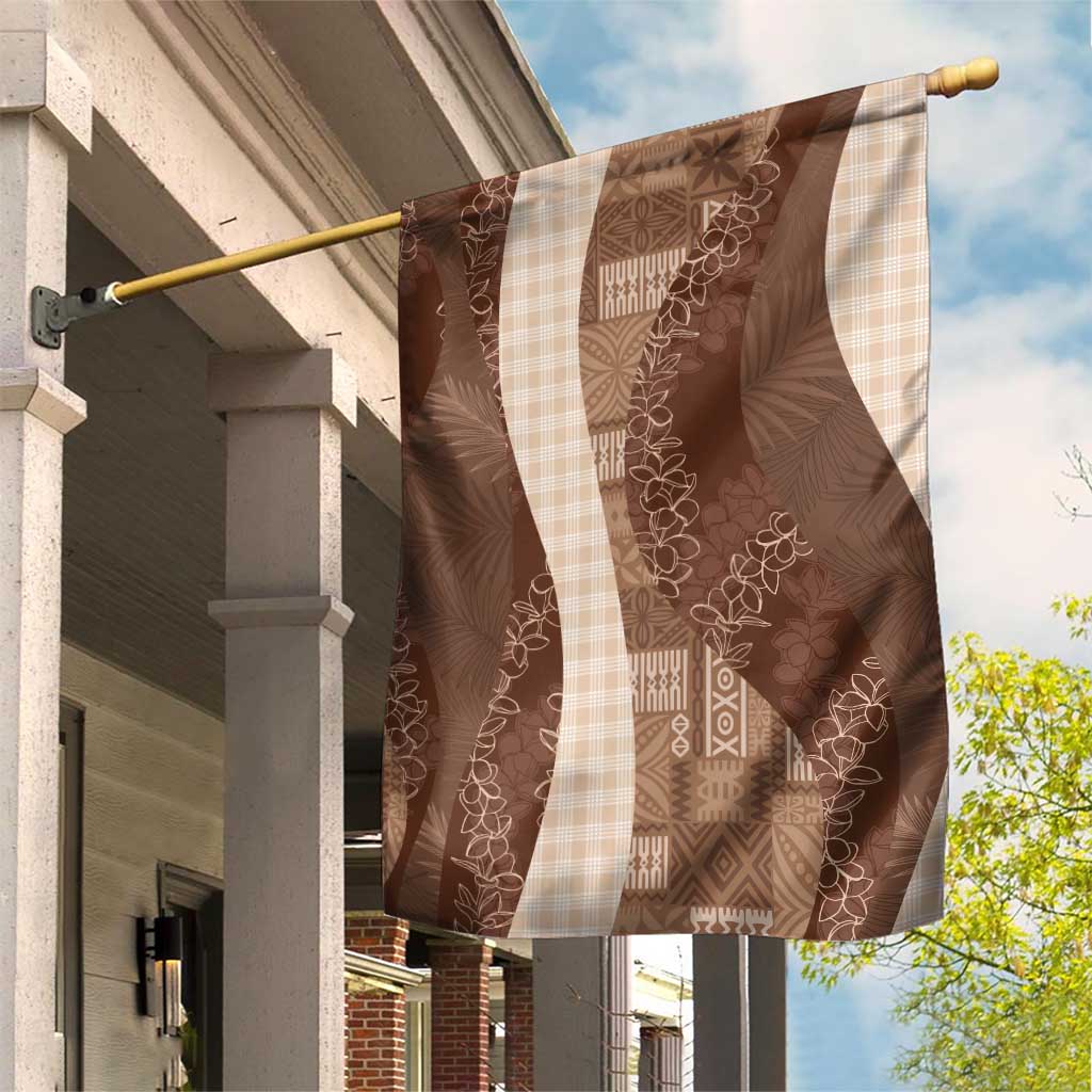 Polynesian Tribal Pattern Patchwork Picturesque Garden Flag Mocha