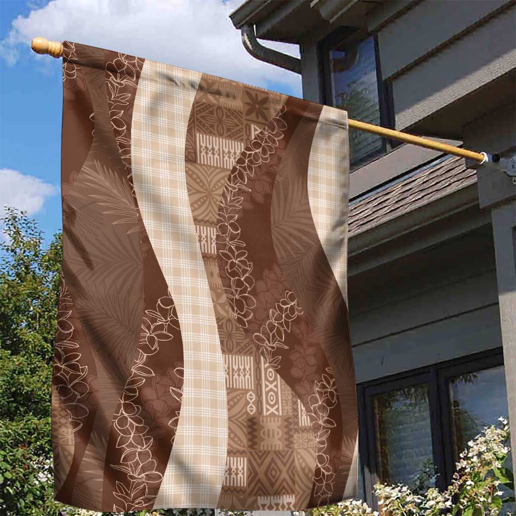 Polynesian Tribal Pattern Patchwork Picturesque Garden Flag Mocha