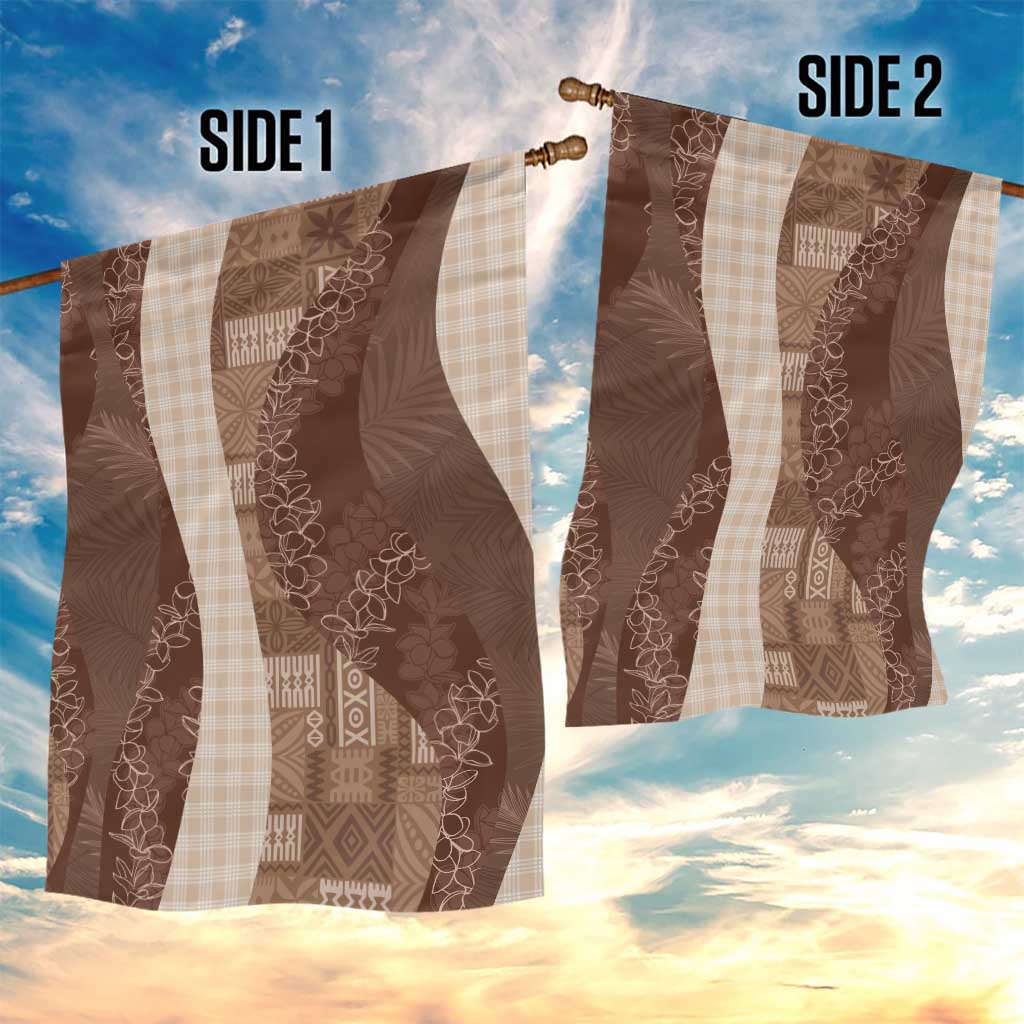 Polynesian Tribal Pattern Patchwork Picturesque Garden Flag Mocha