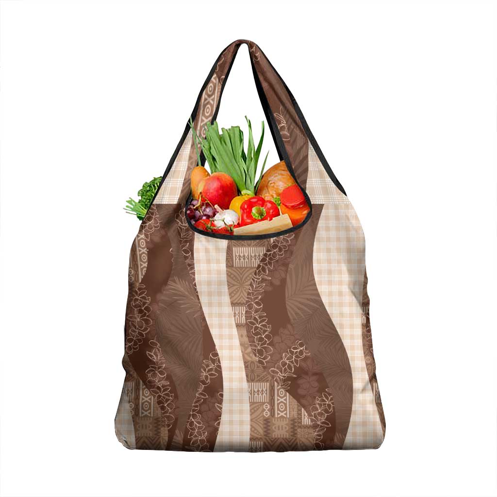 Polynesian Tribal Pattern Patchwork Picturesque Grocery Bag Mocha