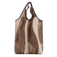 Polynesian Tribal Pattern Patchwork Picturesque Grocery Bag Mocha