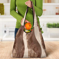 Polynesian Tribal Pattern Patchwork Picturesque Grocery Bag Mocha