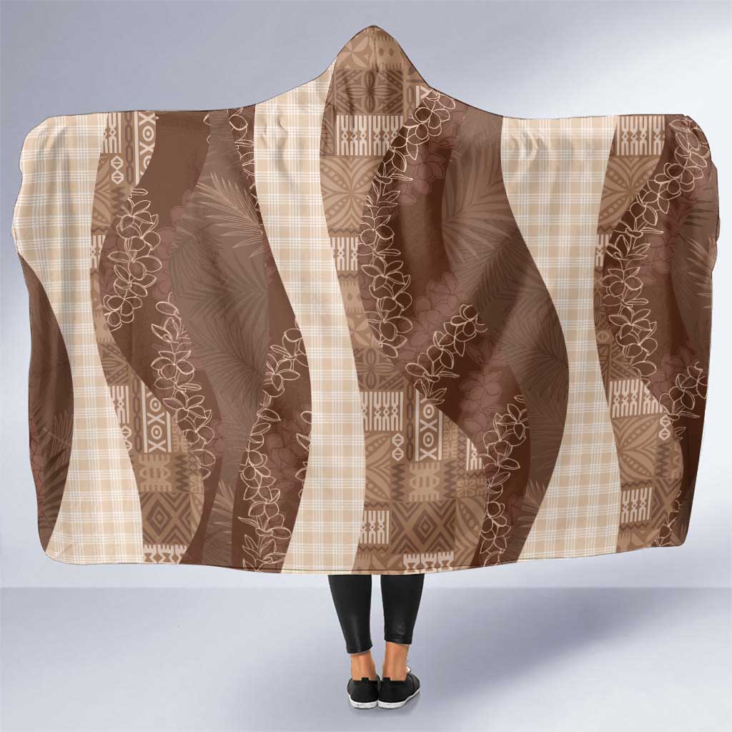 Polynesian Tribal Pattern Patchwork Picturesque Hooded Blanket Mocha