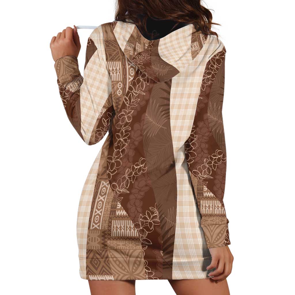 Polynesian Tribal Pattern Patchwork Picturesque Hoodie Dress Mocha