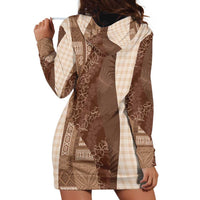 Polynesian Tribal Pattern Patchwork Picturesque Hoodie Dress Mocha