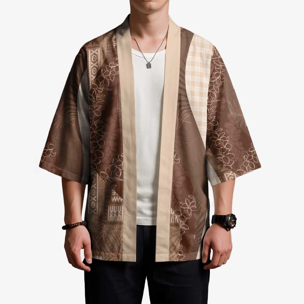 Polynesian Tribal Pattern Patchwork Picturesque Kimono Mocha