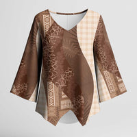 Polynesian Tribal Pattern Patchwork Picturesque Kimono Sleeve Blouse Mocha LT7 Female Mocha - Polynesian Pride