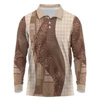 Polynesian Tribal Pattern Patchwork Picturesque Long Sleeve Polo Shirt Mocha