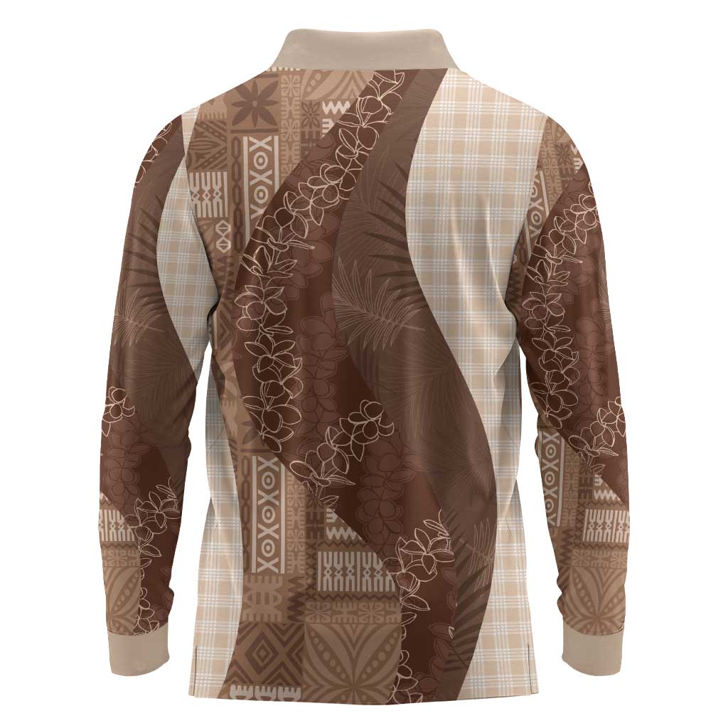 Polynesian Tribal Pattern Patchwork Picturesque Long Sleeve Polo Shirt Mocha